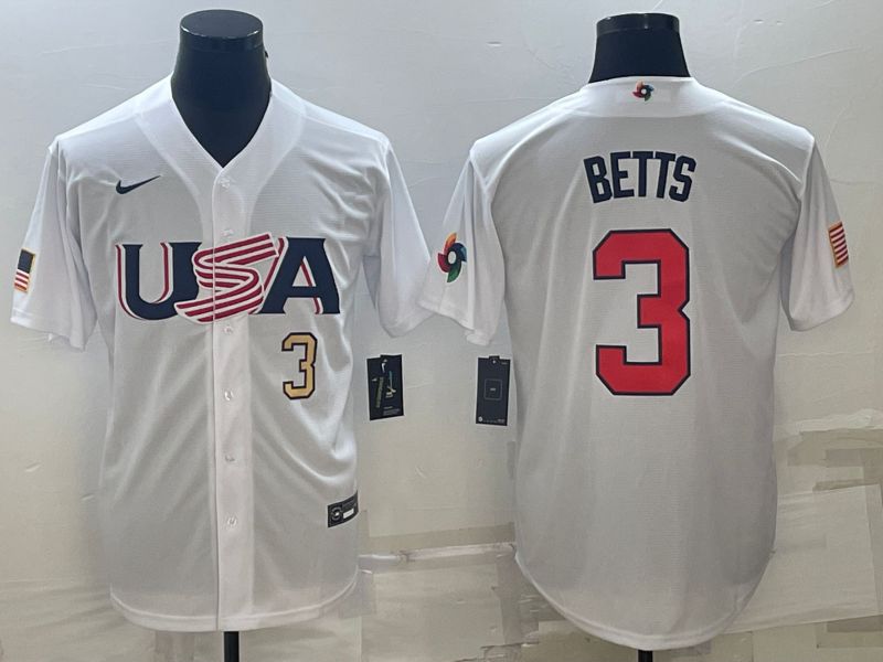 Men 2023 World Cub USA 3 Betts White Nike MLB Jersey3